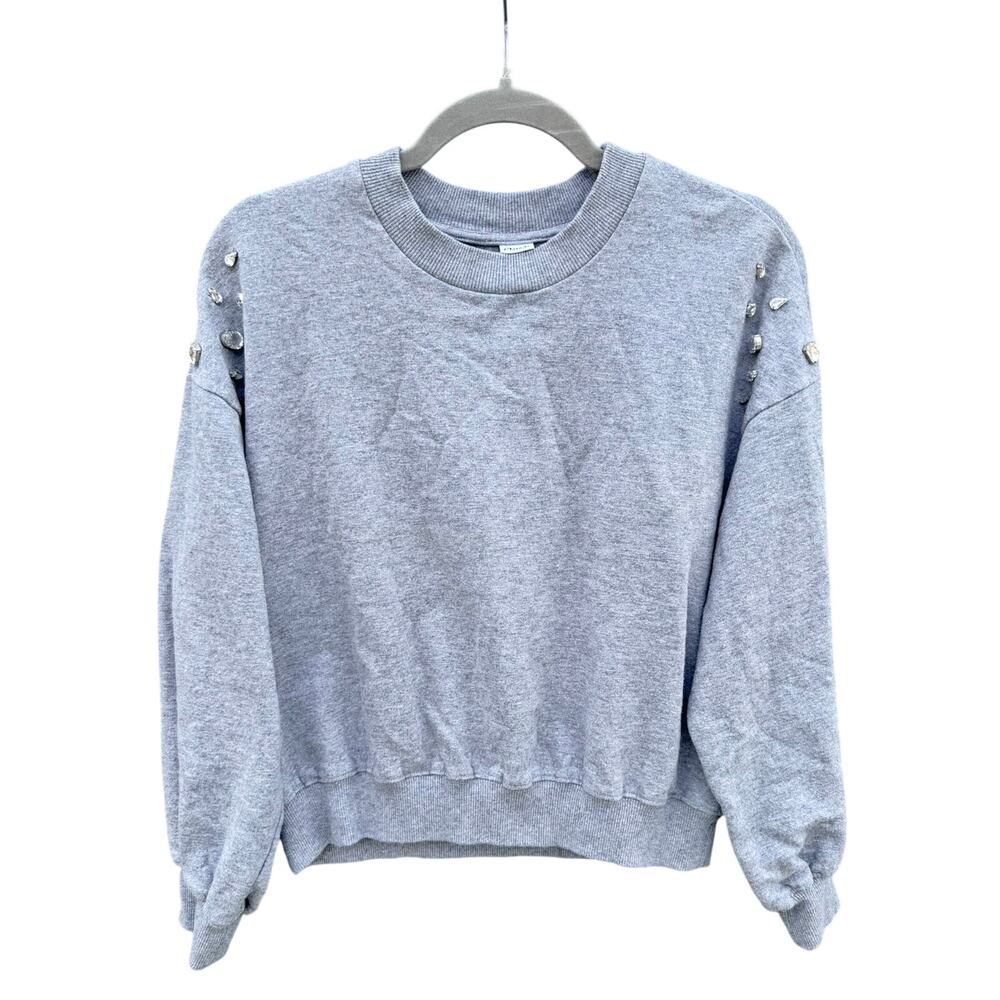 CLARE V. Heather Gray Bejeweled Sweatshirt Medium M